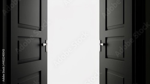 A door being opened showing a white background with bright light inside