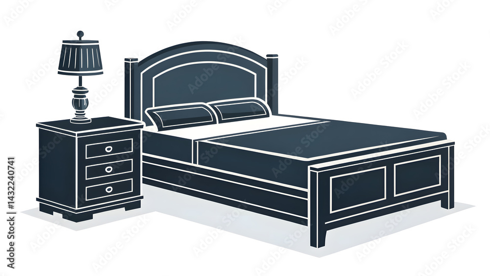 Vector bed and nightstand simple black Vector bed and nightstand simple black