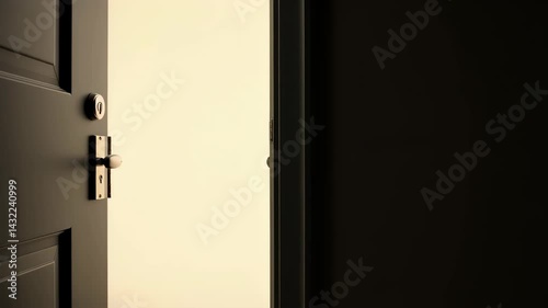 A door being opened showing a white background with bright light inside