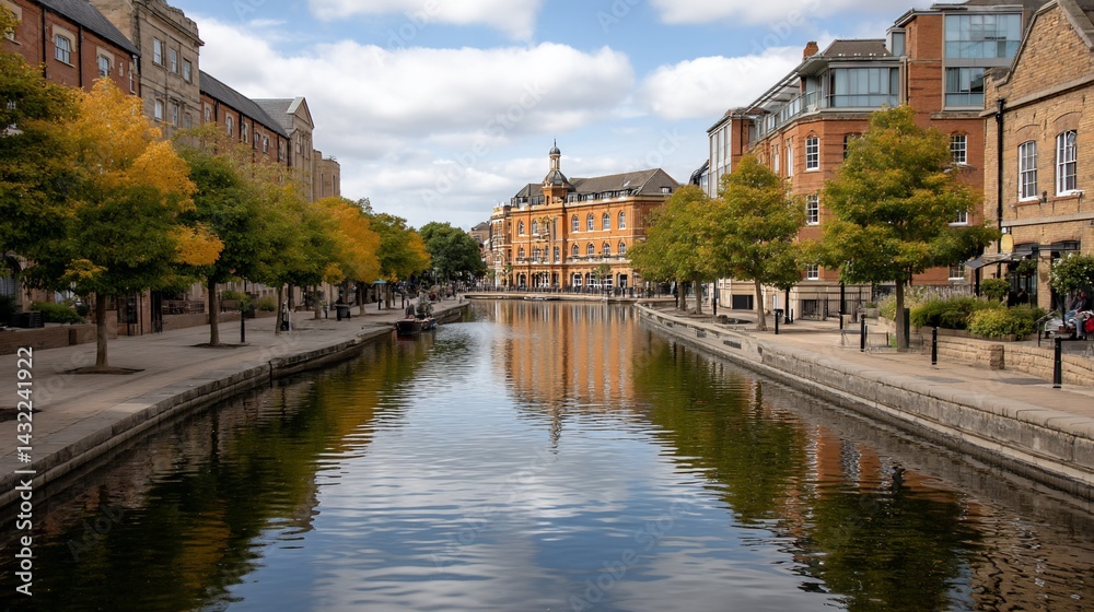 Obraz premium Canal lined with colorful buildings