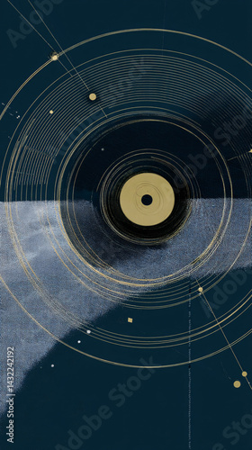 An abstract design featuring concentric circles with a contrasting textured pattern, set against a dark background, creating a modern aesthetic.