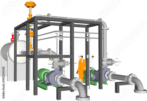 vector sketch illustration of industrial machine design for factory