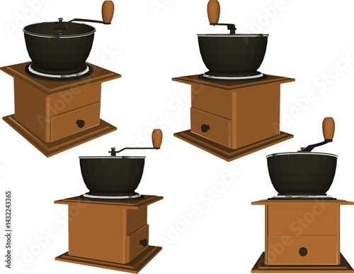 vector sketch illustration of a classic vintage traditional spice grinder machine design