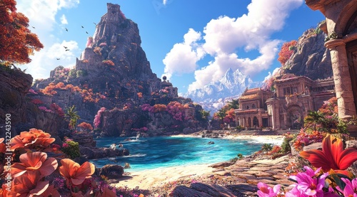 Coastal paradise with ancient architecture