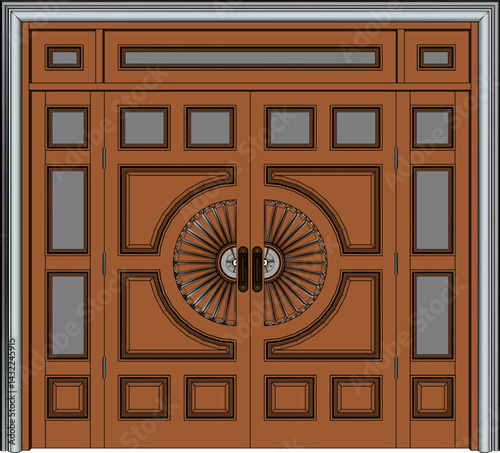 vector sketch illustration of a traditional ethnic vintage teak wood door design with Jepara carvings  