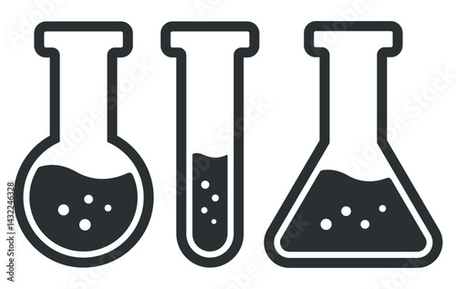 Chemistry flask icons isolated on white background.