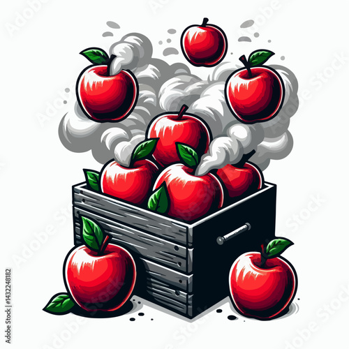 apple fruit vector illustration with smoke and logo