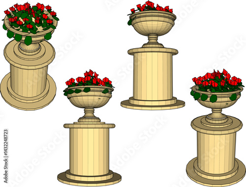 vector sketch illustration of decorative garden plant pot design with flower plants  