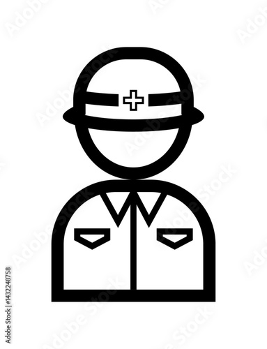 作業服を着た人のシンプルなモノクロイラストアイコン