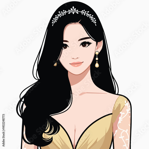 vector image of woman wearing beautiful dress