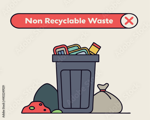 Non-Recyclable Waste Bin Illustration