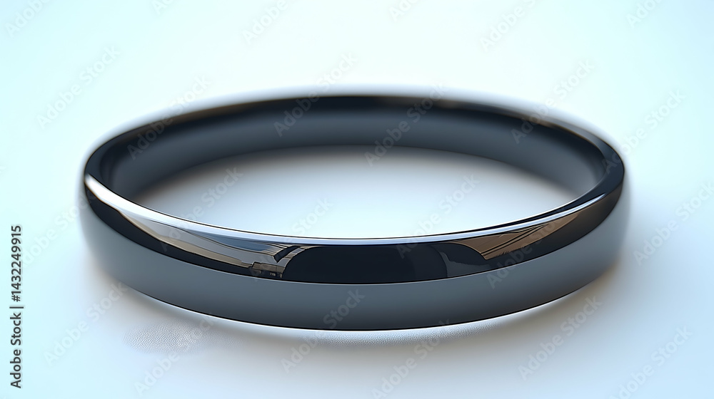 Sleek Black Ring: A Close-Up of Modern Jewelry on a Soft White S Sleek Black Ring: A Close-Up of Modern Jewelry on a Soft White S