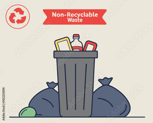 Non-Recyclable Waste Bin Illustration