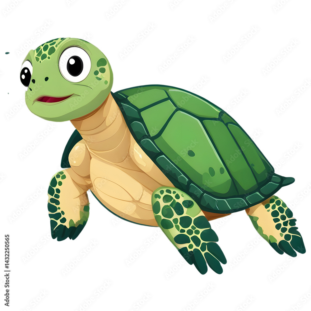 Fototapeta premium Cute sea turtle cartoon isolated on a transparent background. 