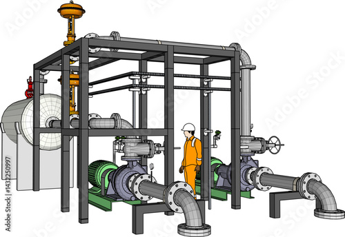 vector sketch illustration of industrial machine design for factory  