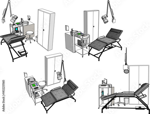 vector sketch illustration of interior design of dentist practice room 
