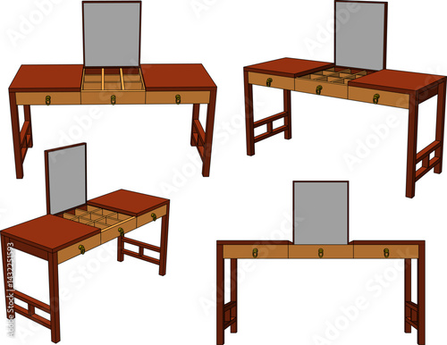 vector sketch illustration of modern minimalist dressing table furniture design with decorative mirror for dressing up  