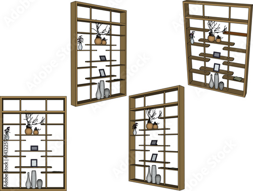 vector sketch illustration of modern minimalist wardrobe partition shelf furniture design  
