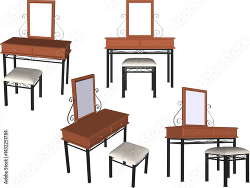 vector sketch illustration of old classic vintage ethnic dressing table furniture design with decorative mirror for dressing up