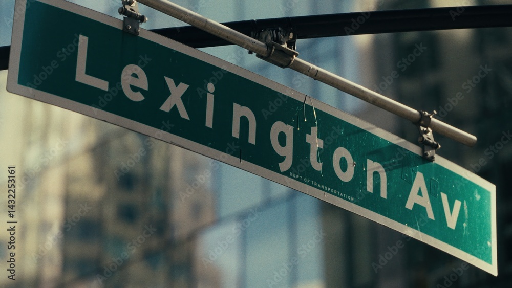 Obraz premium Green Lexington Avenue street sign hanging over a street in Manhattan, New York City