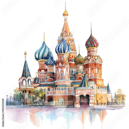 illustration of Famous Landmark In A Metropolis, watercolor vector, isolated on a white background.
