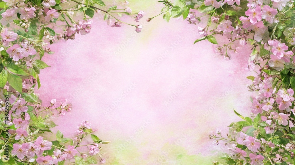 Obraz premium Delicate pink blossoms frame a pastel backdrop.