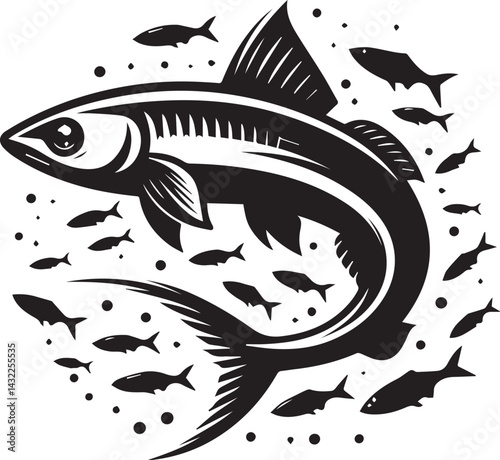 fish vector illustration, fish logo silhouette vector