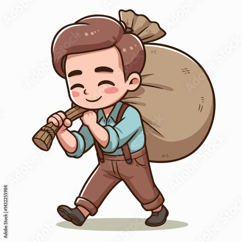vector illustration of a person carrying a sack of money
