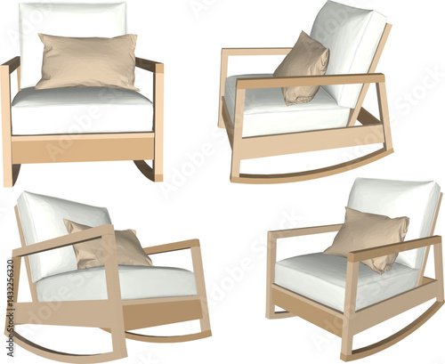 vector sketch illustration of wooden rocking sofa chair design with modern abstract ethnic traditional design