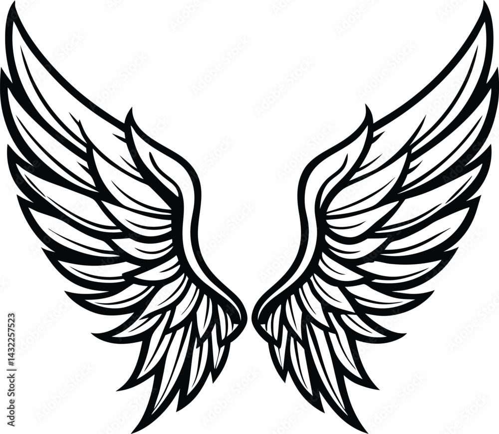 Obraz premium Angel Wings Outline Tattoo Design