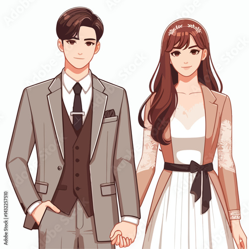 vector image of man and woman wearing cool suit and beautiful dress