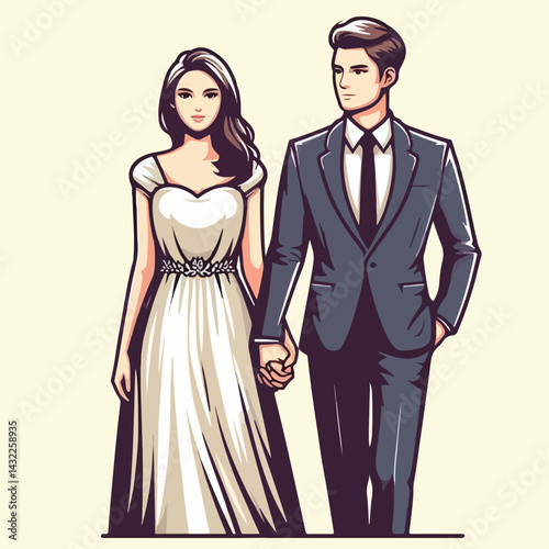 vector image of man and woman wearing cool suit and beautiful dress