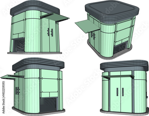 vector sketch illustration silhouette architectural design of security guard post building with portal for security  