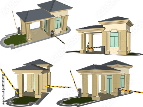 vector sketch illustration silhouette architectural design of security guard post building with portal for security