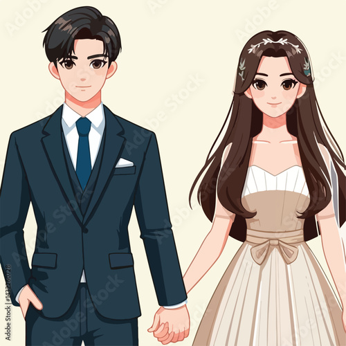 vector image of man and woman wearing cool suit and beautiful dress