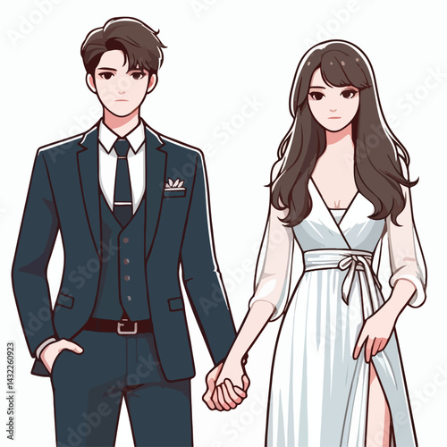 vector image of man and woman wearing cool suit and beautiful dress