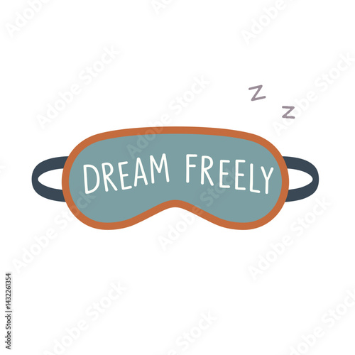 Sleeping Mask "Dream Freely" Illustration. Transparent background, Sleep, Relaxation, Self-care concept, For articles, blogs, social media, websites, packaging
