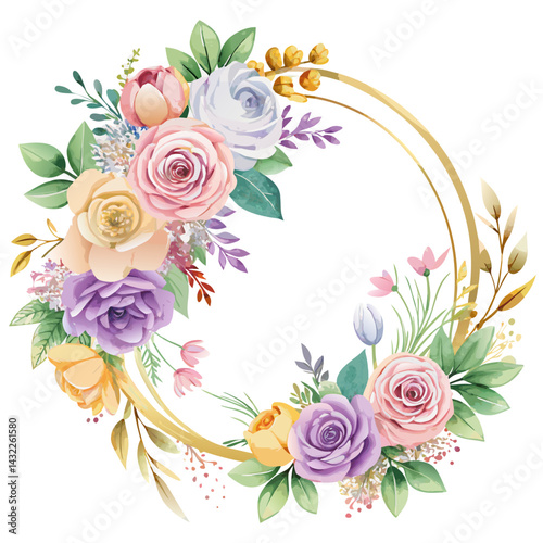 A pink rose bouquet and frame, a floral vector design perfect for a love card or wedding decoration