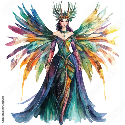 Fairy Queen, watercolor vector, isolated on a white background.