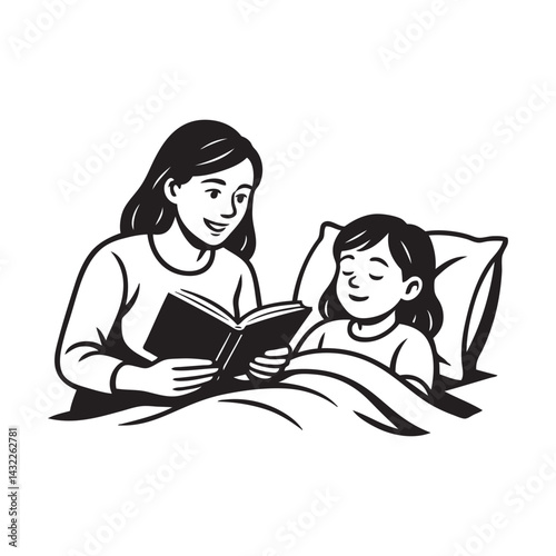 mother reads bedtime stories to children