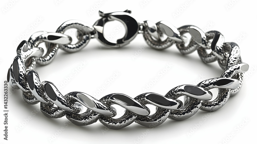 Fototapeta premium Polished Silver Chain Bracelet with Textured Links and Toggle Cl