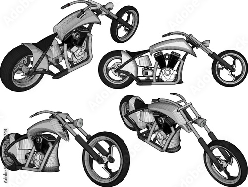 vector sketch illustration silhouette design of a large cc chopper motorcycle  