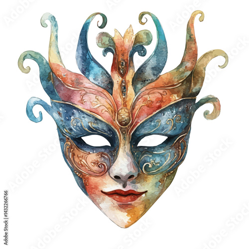 illustration of Enchanted Mask With An Ancient Curse, watercolor vector, isolated on a white background.