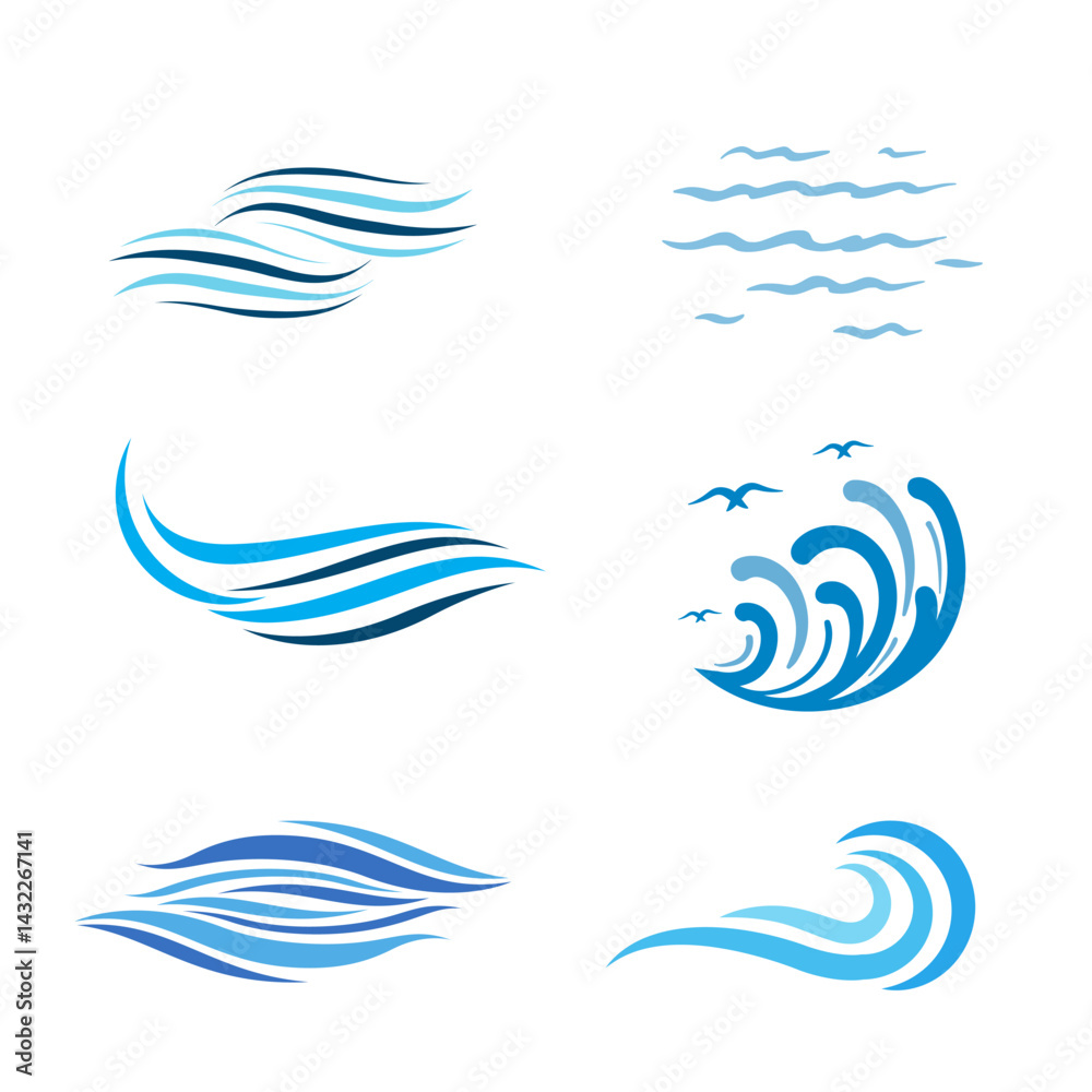 Naklejka premium Dynamic water wave with flowing curves, symbolizing motion, nature, freshness, energy, fluidity, tranquility, and ocean beauty.