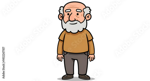2D Cartoon Elderly Character in Various Poses No Background
