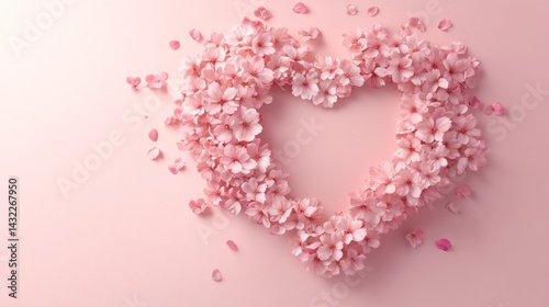 Heart-shaped floral arrangement on a soft pink backdrop.