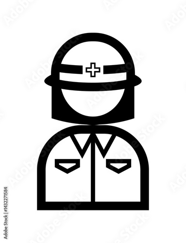 作業服を着た人のシンプルなモノクロイラストアイコン
