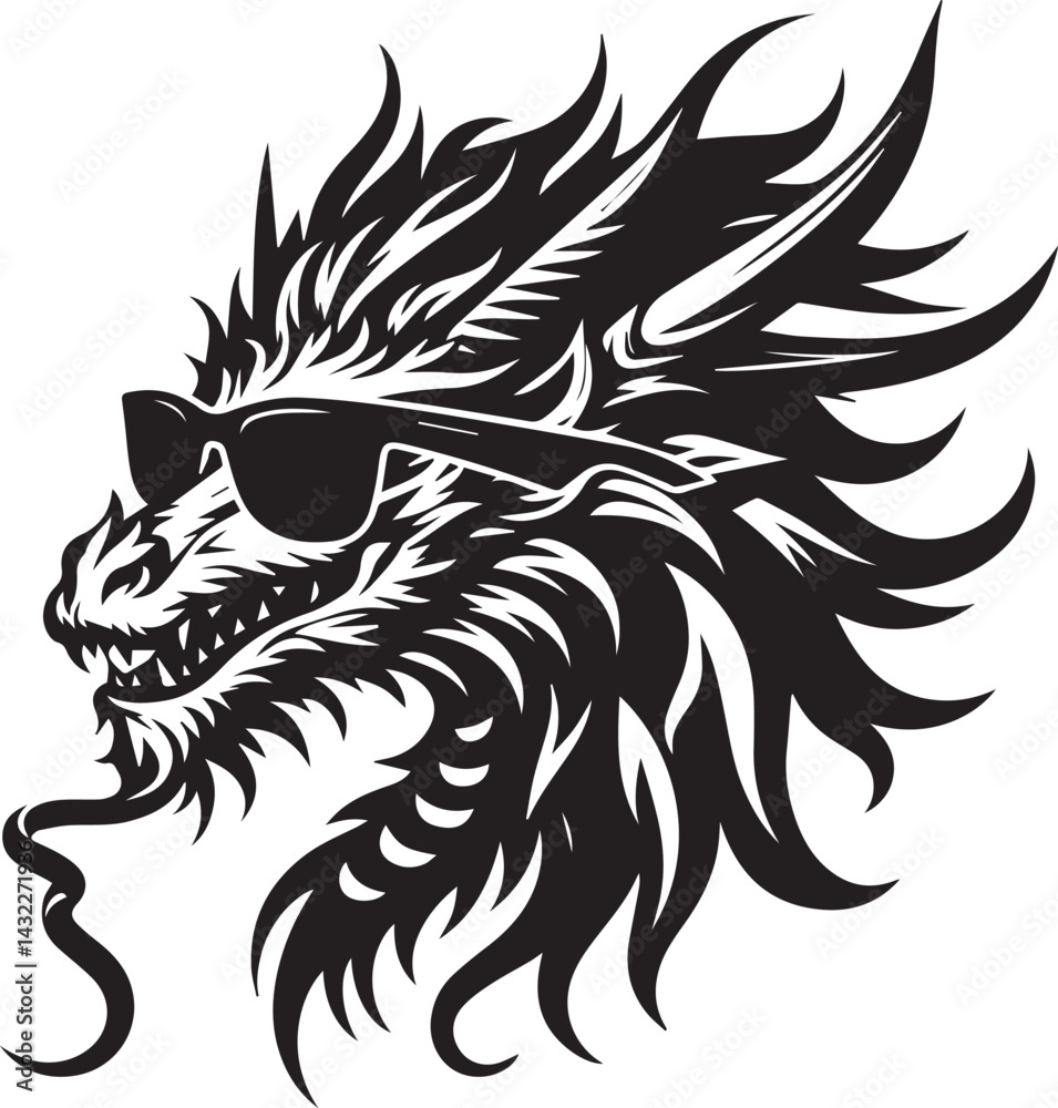 Obraz premium dragon vector, dragon head logo silhouette vector