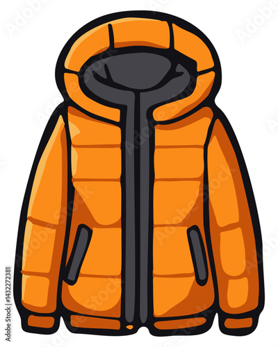 Orange parka puffer jacket closed hoodie. Editable color vector