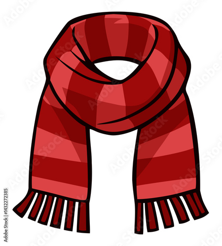 Red stripes winter scarf. Editable color vector